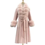 ZDFURS-Manteau en Cachemire Réversible Mi-Long pour Femme, Grande Jupe en Laine, Col en Fourrure de Renard, Hiver