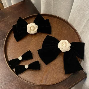 Grande pince à cheveux en velours noir Vintage, avec Long ruban, Barrette à nœud de Style coréen pour femmes et filles, accessoire pour cheveux de mariage Grande pince à cheveux en velours noir Vintage, avec Long ruban, Barrette à nœud de Style coréen pour femmes et filles, accessoire pour cheveux de mariage