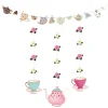 Bannière de décoration pour fête de thé, papier pré-fixé, standard vintage, théière de jardin, fille Rosa, fête d&rsquo;investissement, patients, douche, anniversaire, fournitures