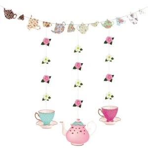 Bannière de décoration pour fête de thé, papier pré-fixé, standard vintage, théière de jardin, fille Rosa, fête d&rsquo;investissement, patients, douche, anniversaire, fournitures
