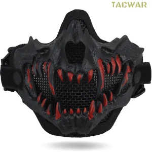 Masque Tusk, Protection du visage crâne Fang Oni masque de samouraï en maille tactique demi-visage pour la chasse Airsoft CS Halloween Cosplay