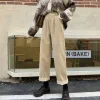 pantalon vintage en velours côtelé à jambes larges pour femmes, taille haute, poches, baggy, streetwear coréen, tout assorti, noir, pantalon droit décontracté