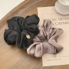 InjHair-Chouchous en satin noir pour femmes et filles, cravates pour cheveux, document solide, pinces à cheveux Scrunch, accessoires pour cheveux