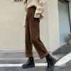 pantalon vintage en velours côtelé à jambes larges pour femmes, taille haute, poches, baggy, streetwear coréen, tout assorti, noir, pantalon droit décontracté
