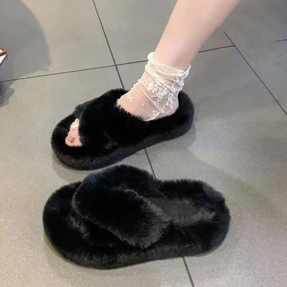 belles diapositives homewear pantoufles bout ouvert anti dérapant plat en peluche pantoufles chaussures couleur unie pantoufles femmes hiver belles diapositives homewear pantoufles bout ouvert anti dérapant plat en peluche pantoufles chaussures couleur unie pantoufles femmes hiver