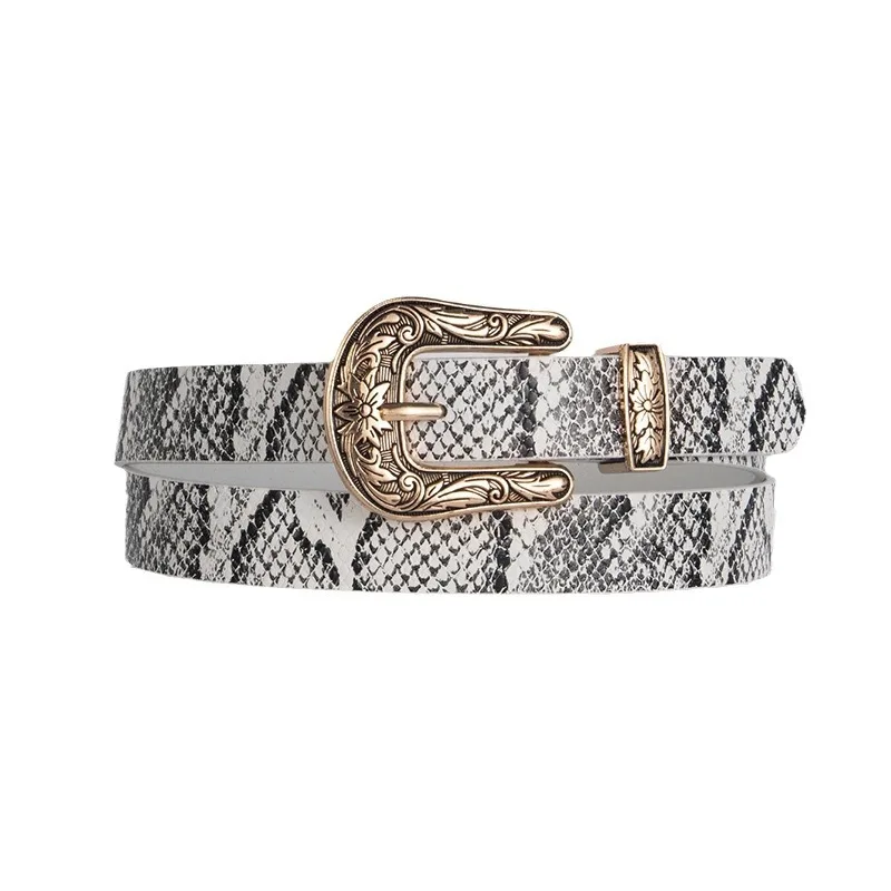 ceinture en peau de serpent avec broche sculptée européenne et américaine pour femme, motif à la mode et polyvalent, haut de gamme ceinture en peau de serpent avec broche sculptée européenne et américaine pour femme, motif à la mode et polyvalent, haut de gamme