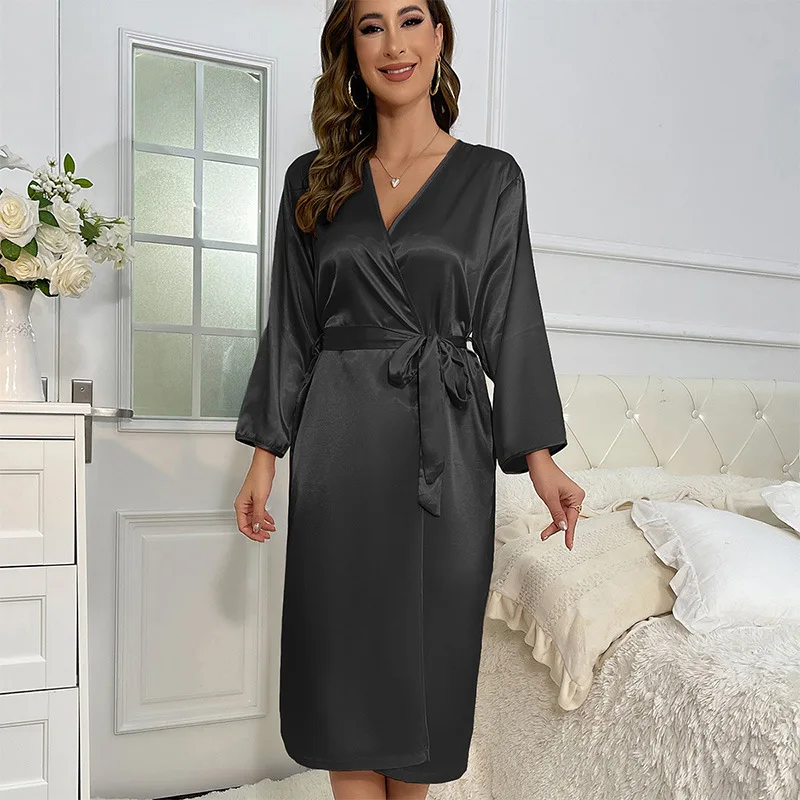 peignoir kimono en satin à manches sulfpour femme, chemise de nuit, vêtements de maison, printemps et Été peignoir kimono en satin à manches sulfpour femme, chemise de nuit, vêtements de maison, printemps et Été
