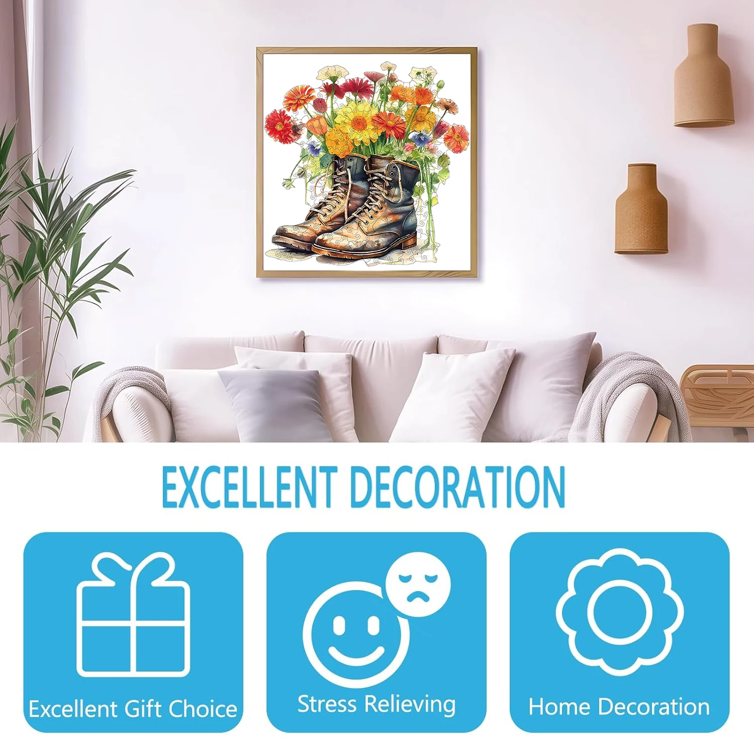puzzle en bois pour adultes, fleurs et chaussures, cadeaux de vacances spéciaux pour amis, famille, décoration de maison d'art moderne puzzle en bois pour adultes, fleurs et chaussures, cadeaux de vacances spéciaux pour amis, famille, décoration de maison d'art moderne