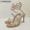 sexy talons hauts sandales femme strass ficelle autour de la cheville serpent chaussures de mariage cristal talon gladiateur sandales d'été femmes