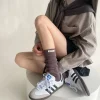 jk lolita kawaii chaussettes sulfpour femmes, chaussettes hautes, monochromatique, noir, blanc, gris, mode japonaise, bol, mignon, automne, hiver