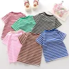 chemise rayée à la mode pour enfants, chemise rouge pour bébés, garçons et filles, t shirts en vrac, vêtements pour filles de 0 à 8 ans, 2025