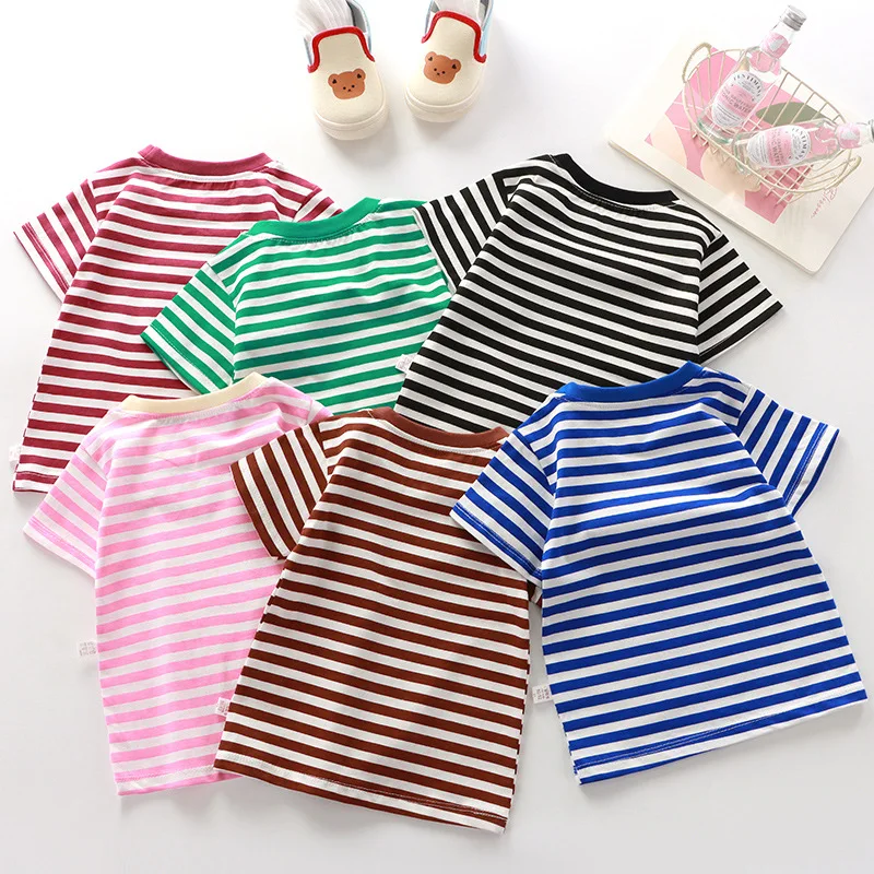 chemise rayée à la mode pour enfants, chemise rouge pour bébés, garçons et filles, t shirts en vrac, vêtements pour filles de 0 à 8 ans, 2025 chemise rayée à la mode pour enfants, chemise rouge pour bébés, garçons et filles, t shirts en vrac, vêtements pour filles de 0 à 8 ans, 2025