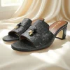 Talons hauts pour femmes de style italien, pantoufles 100% en cuir véritable de haute qualité, chaussures décontractées classiques à bout rond et ouvert, tailles 35-44