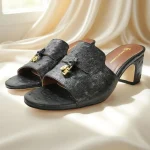 Talons hauts pour femmes de style italien, pantoufles 100% en cuir véritable de haute qualité, chaussures décontractées classiques à bout rond et ouvert, tailles 35-44 Talons hauts pour femmes de style italien, pantoufles 100% en cuir véritable de haute qualité, chaussures décontractées classiques à bout rond et ouvert, tailles 35-44