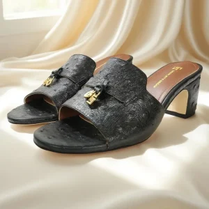 Talons hauts pour femmes de style italien, pantoufles 100% en cuir véritable de haute qualité, chaussures décontractées classiques à bout rond et ouvert, tailles 35-44
