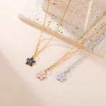 Colliers avec pendentif en forme de fleur en émail doux pour femmes et filles, en acier inoxydable, couleur or, fleur de cerisier, marguerite, bijoux, cadeau d&rsquo;anniversaire