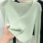 Cardigan coréen pour femmes, mince, décontracté, solide, résistant au soleil, tout-assressentiavec tout, col en V, style doux, bonbons document de base 03/3 Cardigan coréen pour femmes, mince, décontracté, solide, résistant au soleil, tout-assressentiavec tout, col en V, style doux, bonbons document de base 03/3