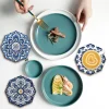 sous verres ronds en porcelaine bleue et blanche de style chinois, fleur de mandala en bois, anti chaud, décoration de table pour maison, bureau, restaurant, café