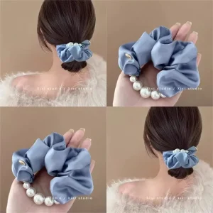 Cravate de cheveux en perles de Style coréen, bandeau élégant pour femmes, accessoires pour cheveux queue de cheval basse Cravate de cheveux en perles de Style coréen, bandeau élégant pour femmes, accessoires pour cheveux queue de cheval basse