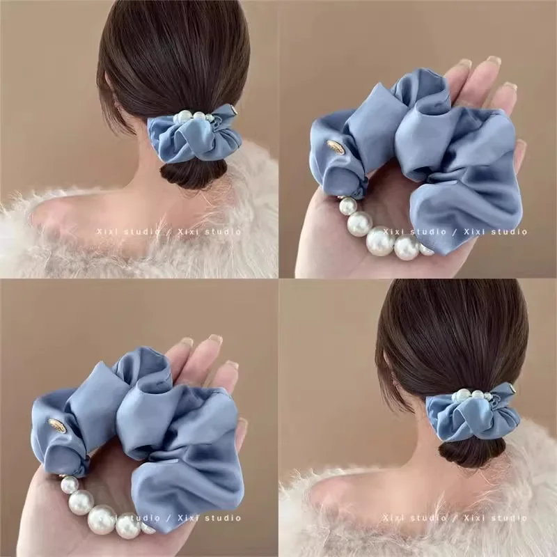 Cravate de cheveux en perles de Style coréen, bandeau élégant pour femmes, accessoires pour cheveux queue de cheval basse Cravate de cheveux en perles de Style coréen, bandeau élégant pour femmes, accessoires pour cheveux queue de cheval basse