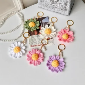 Pendentif fleur de marguerite fait à la main au Crochet pour sac à main, produits finis au Crochet, porte-clés à fleurs tricotées, accessoires au Crochet Pendentif fleur de marguerite fait à la main au Crochet pour sac à main, produits finis au Crochet, porte-clés à fleurs tricotées, accessoires au Crochet