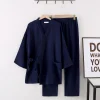 costume kimono japonais pour amoureux, pyjama en crêpe 100% coton, manches sulf, pantalon, ensemble deux pièces, vêtements de nuit pour homme et femme