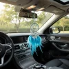 Pendentif de voiture attrape-rêves fait à la main, tricot à la main, pompon délicat, pierre de cristal, intérieur exquis avec plume
