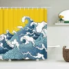 rideau de douche imprimé vagues de style japonais, avec crochets, décoration de la maison, rideaux de salle de bains, tissu polyester imperméable 180x180cm