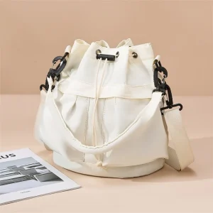 Sac seau de style coréen avec cordon de serrage en nylon, grande capacité, sac à bandoulière pliable décontracté, élément de grille minimaliste urbain, Bœuf souple… Sac seau de style coréen avec cordon de serrage en nylon, grande capacité, sac à bandoulière pliable décontracté, élément de grille minimaliste urbain, Bœuf souple…
