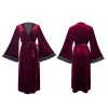 robe longue en velours à lacets pour femmes, vêtements de nuit sexy, bordeaux, kimono, peignoir, lingerie intime, vêtements de maison, nouvelle collection automne