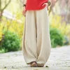 japonais nouveau coton et lin bloomers zen taille élastique pantalon ample pantalon décontracté pour femme