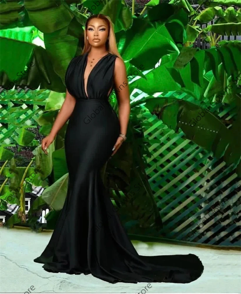 aso ebi robe de soirée noire à col en v pour filles noires, robe sirène pour occasions spéciales, robe d'anniversaire personnalisée, élégante, luxe, 2025 aso ebi robe de soirée noire à col en v pour filles noires, robe sirène pour occasions spéciales, robe d'anniversaire personnalisée, élégante, luxe, 2025
