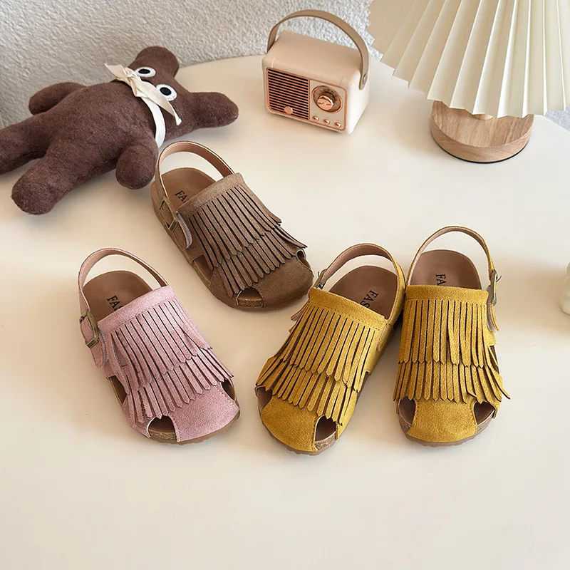 sandales de style coréen pour filles, chaussures de plage tendance pour enfants, glands doux, chaussures de princesse à crochet et boucle, couleur bonbon, nouvelle collection été 2025 sandales de style coréen pour filles, chaussures de plage tendance pour enfants, glands doux, chaussures de princesse à crochet et boucle, couleur bonbon, nouvelle collection été 2025