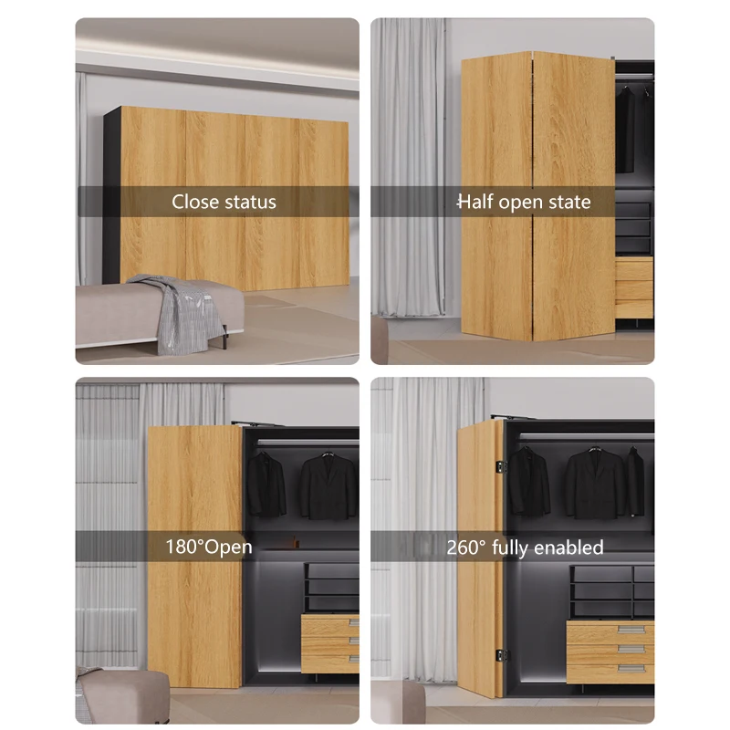 porte pliante à ouverture grand angle de 260 degrés, accessoires de quincaillerie, porte de garde robe entièrement ouverte sans piste inférieure, piste pliante porte pliante à ouverture grand angle de 260 degrés, accessoires de quincaillerie, porte de garde robe entièrement ouverte sans piste inférieure, piste pliante