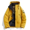 veste d'hiver harajuku pour hommes, manteau en coton épais à capuche, imperméable, bande magique, badge de bras, chaud, multi poches, style à la mode