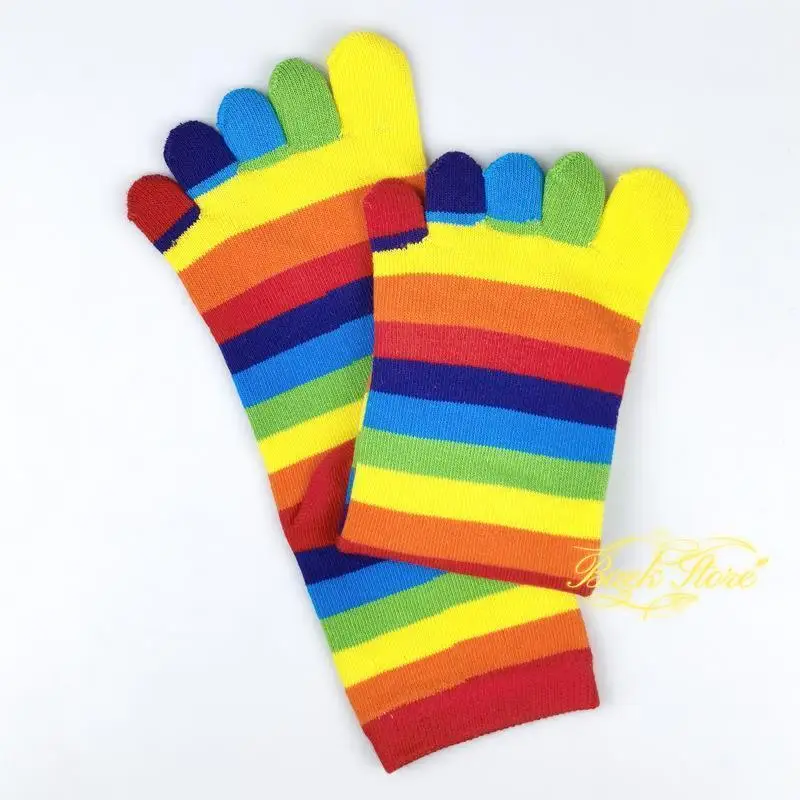 chaussettes à cinq doigts à rayures arc en ciel pour femmes, coton peigné, fendues, parker, chaudes, colorées, mi longues, hiver chaussettes à cinq doigts à rayures arc en ciel pour femmes, coton peigné, fendues, parker, chaudes, colorées, mi longues, hiver
