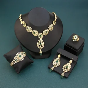 Ensembles de Bijoux arabes maroc collier ras du cou Dangler boucle d&rsquo;oreille Bracelet bague couleur or ethnique femmes charme Bijoux
