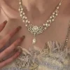 collier de perles de luxe en strass, élégant, double couche, accessoire de bijoux de cou scintillant, chaîne de clavicule en perles