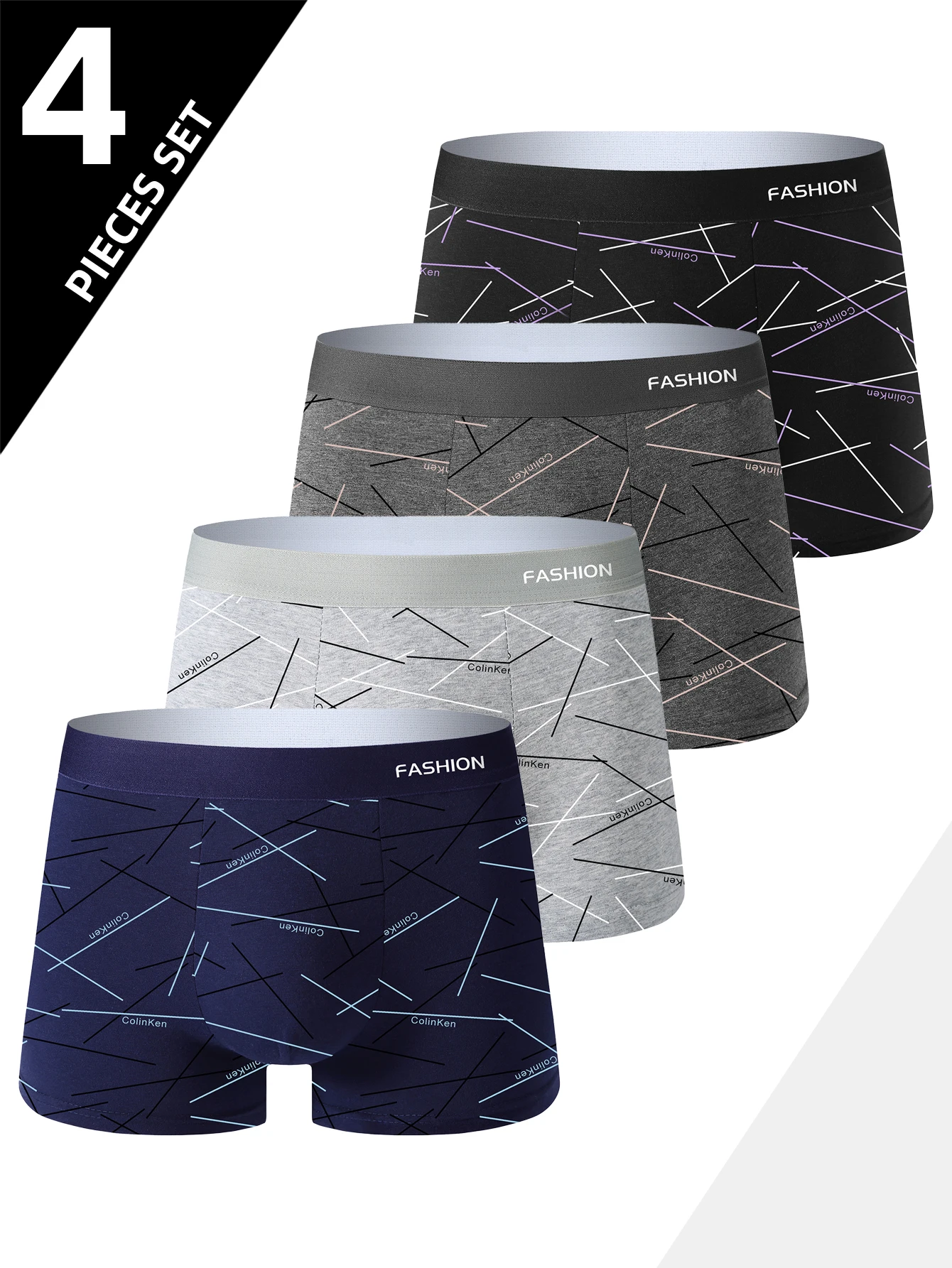 Sous-vêtements pour hommes 4 pièces, boxer intime imprimé ligne quotidienne confortable, doux et à la mode, boxer sportif et respirant Sous-vêtements pour hommes 4 pièces, boxer intime imprimé ligne quotidienne confortable, doux et à la mode, boxer sportif et respirant