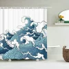 rideau de douche imprimé vagues de style japonais, avec crochets, décoration de la maison, rideaux de salle de bains, tissu polyester imperméable 180x180cm