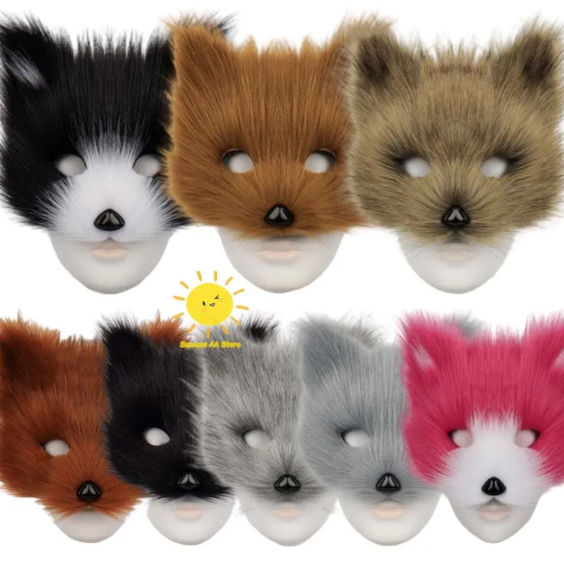 Masque en peluche demi-visage d’halloween, masque de renard artificiel, fournitures d’accessoires de Cosplay d’horreur, masque de carnaval unisexe coloré pour cadeaux Masque en peluche demi-visage d’halloween, masque de renard artificiel, fournitures d’accessoires de Cosplay d’horreur, masque de carnaval unisexe coloré pour cadeaux
