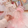style coréen couronne gaze bandeau cheveux accessoires chapeaux joyeux anniversaire bandeau photo accessoires tête cerceau dentelle maille cheveux cerceau