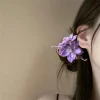 pinces à cheveux à fleurs pour femmes, pâte de taro douce, fleur de super fée violette, longue ruban, épingle à cheveux, style forêt douce, accessoire de tête mignon
