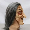 couvre tête de sorcière à cheveux longs pour halloween, masque de vieil homme, cosplay de ix, maison hantée, accessoires effrayants, coiffe complète en latex pour adulte