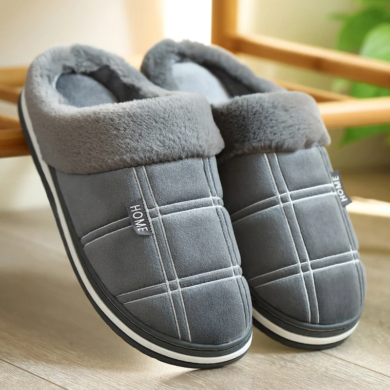 Pantoufles de maison à carreaux pour hommes, chaussures chaudes, douces, confortables, antidérapantes, semelle robuste, grande taille 40-50 Pantoufles de maison à carreaux pour hommes, chaussures chaudes, douces, confortables, antidérapantes, semelle robuste, grande taille 40-50