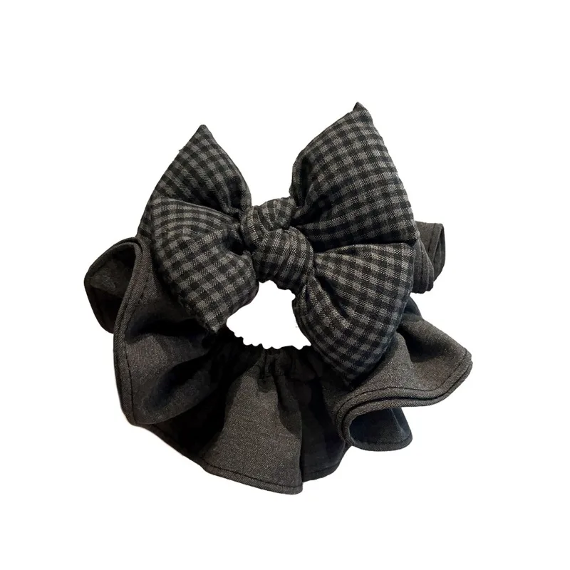 bandeau à nœud à carreaux noir et gris, accessoire coréen haut de gamme pour cheveux, anneau intestinal pour femmes bandeau à nœud à carreaux noir et gris, accessoire coréen haut de gamme pour cheveux, anneau intestinal pour femmes