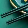 ensemble de baguettes alimentaires coréennes, bâtonnets à sushi, baguettes non aldes, baguettes de service pour hôtel et restaurant, vert et or, 5 paires