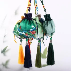 Pochette en tissu avec pompon et cordon de serrage, étui pour colliers, sac de rangement multicolore de Style chinois, sac à bijoux pour femmes, Sachet vide, pochette Pochette en tissu avec pompon et cordon de serrage, étui pour colliers, sac de rangement multicolore de Style chinois, sac à bijoux pour femmes, Sachet vide, pochette