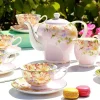 service à café européen 15 pièces, théière à fleurs en céramique, tasse en porcelaine à la mode et porcelaine domestique