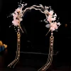 bandeau à fleurs rose, accessoires pour cheveux hanfu chinois, diadèmes longs à pampilles, bandeau féerique pour le front, bijoux pour cheveux, couronne de perles vintage